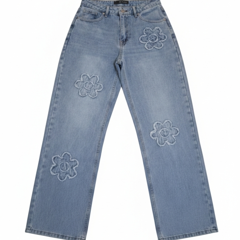 CALI 1850.....Light Blue Floral Women's Wide Leg Jeans